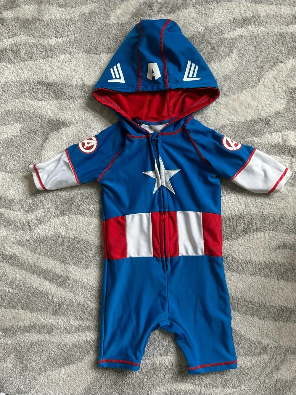 Disney Marvel Swimsuit Kids Toddler 4 Captain America Hooded One Piece Rash Guar